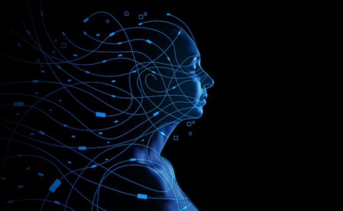 Dataanimerad bild av en kvinna med elektriska impulser till och från hjärnan.